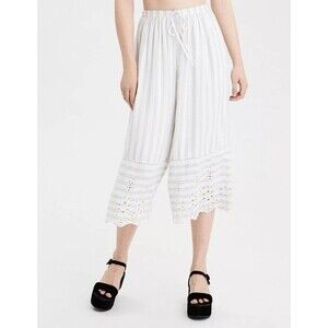 American Eagle XS Culotte Capri Pants Lace Stripe‎ Coquette Boho White Blue